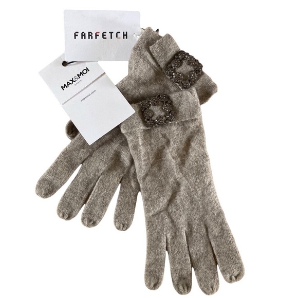 Max&Moi Paris Jeweled Wool Cashmere Blend Gloves NWT - Picture 3 of 8